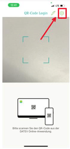 SmartLogin-App: Zahnrad-Symbol oben rechts