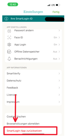 Einstellungen: SmartLogin-App zurücksetzen