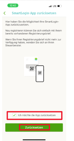 Bestätigungshaken setzen und Zurücksetzen antippen
