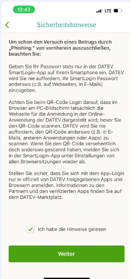 Sicherheitshinweise bestätigen